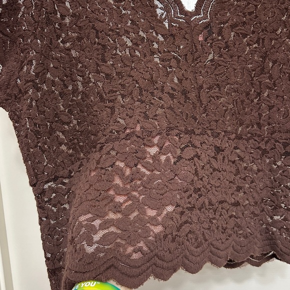Shyanne Chocolate Brown Lace Crop Top Scalloped Edges Country Western Layering - Picture 8 of 8